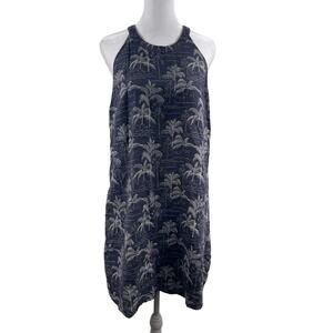 C&C California 100% Linen Halter Dress Sz M Navy Vacation Hawaiian Minimalist